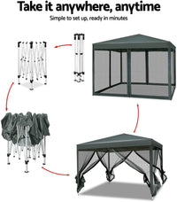 3 x 3 m Pop-Up Gazebo with Mesh Walls – 3 Colours
