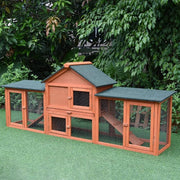 Double-Run Fir-Wood Rabbit Hutch – 210 × 45.5 × 84.5 cm