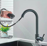 WELS Kitchen Mixer Tap Black 360° Pull Out 2-Mode Spray Laundry Sink Faucet