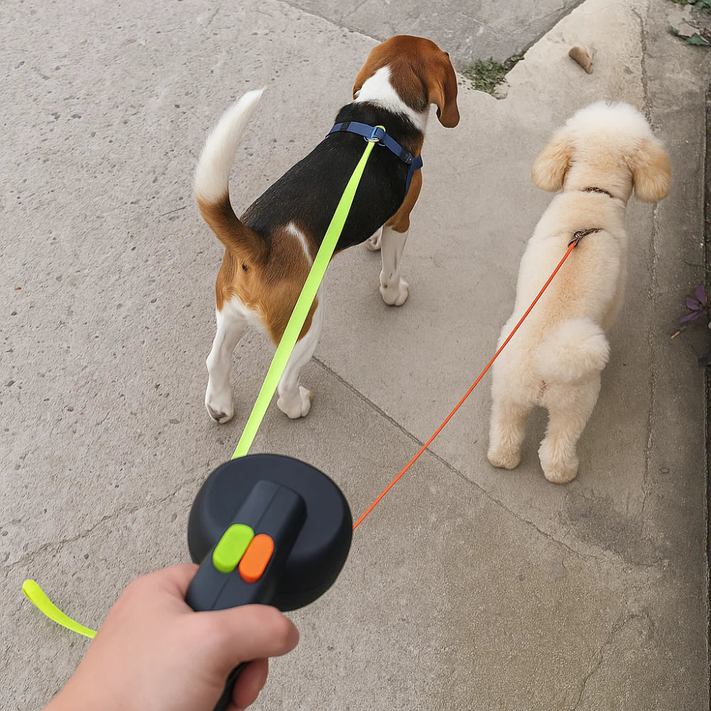 Dual Retractable Dog Leash with 360° Rotating Coupler – 2 Colours