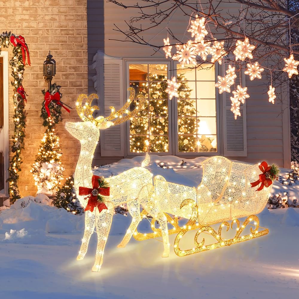 6 ft Pre-Lit Reindeer & Santa Sleigh Yard Display