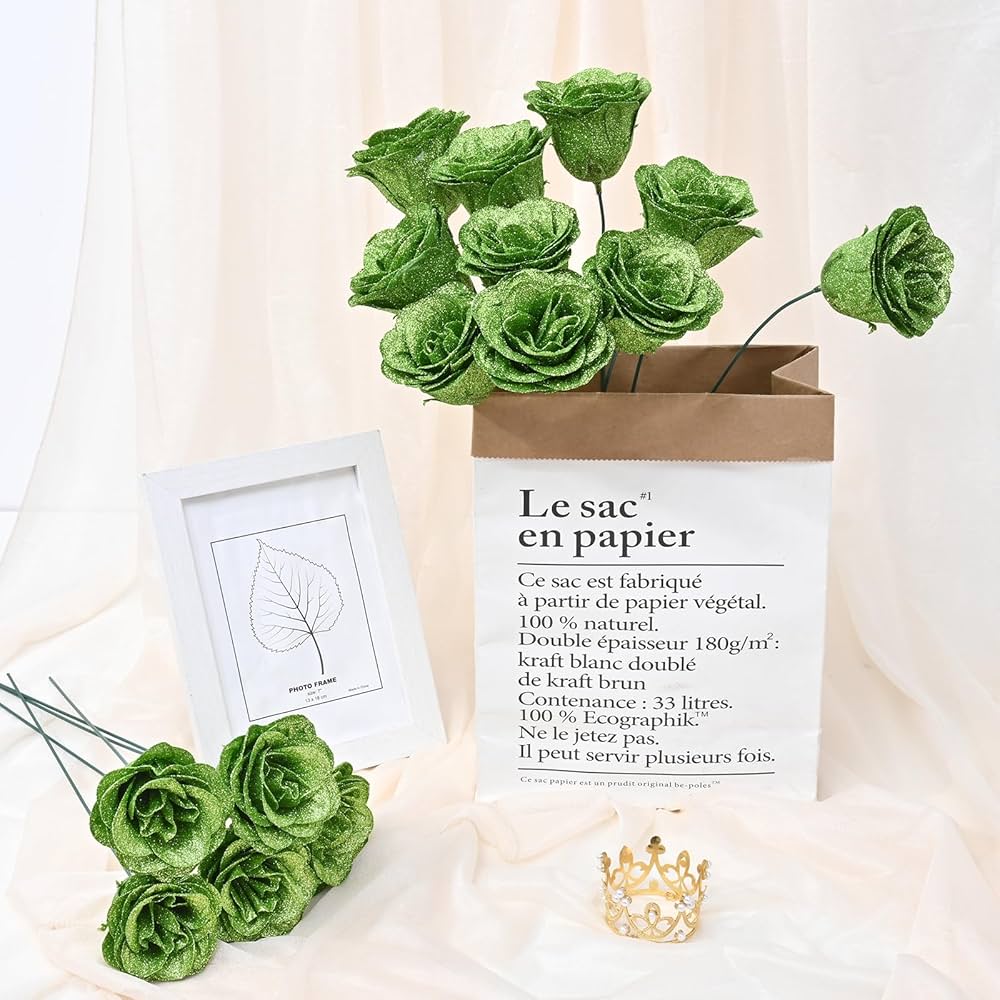DIY Glitter Rose Bouquet Kit – 24 Artificial Roses