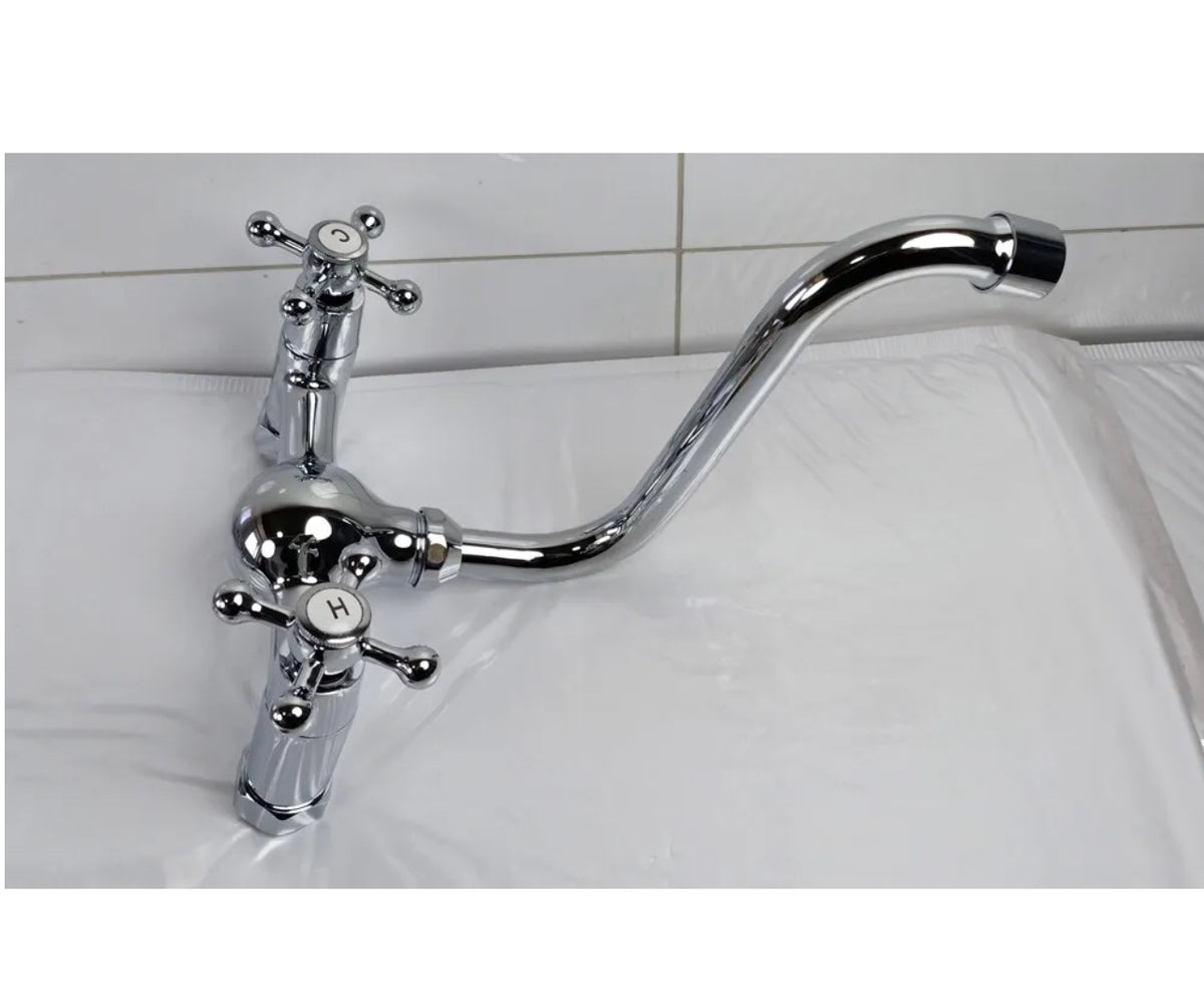 Chrome Wall-Mounted Brass Mixer Tap with Swivel Spout