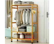 Rolling 3-Tier Bamboo Garment Rack – 78 × 41 × 169cm