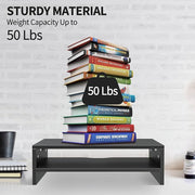 Black 2-Tier Wood Monitor Riser with Keyboard Storage