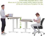 Height Adjustable Electric Standing Desk with Drawer, 63 x 30 Inch (160x76CM) Stand Up Table, Computer Desk Splice Board, Home Office Computer Ergonomic Desk