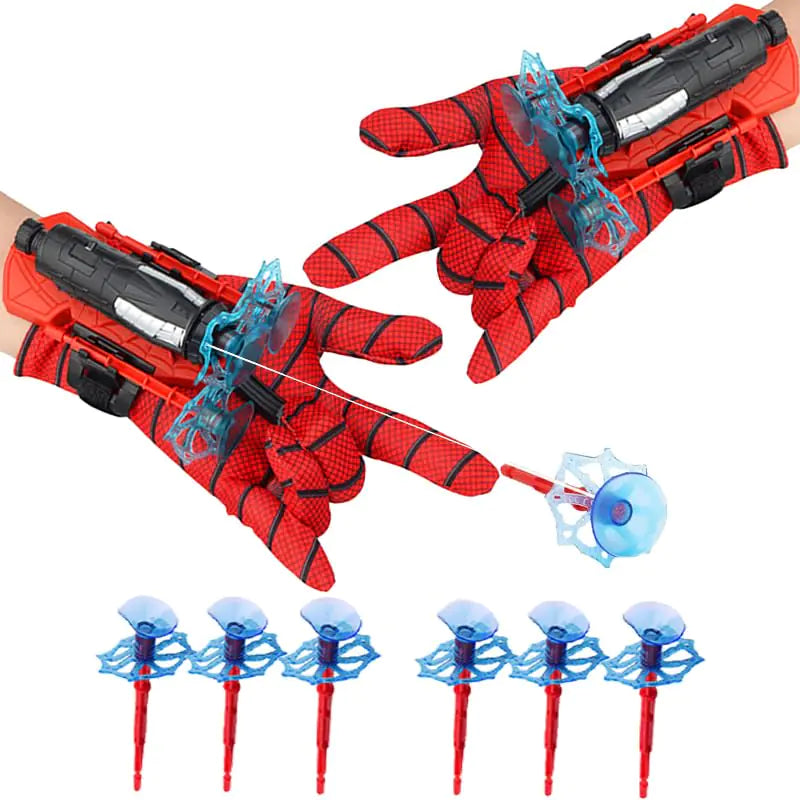 Spider Gloves Man Web Shooter Toy Spider Kids Plastic Role-Play Launcher Glove Cool Movie Launcher with Wrist Toy Set Funny Decorate Children Educational Toys Set of 2 (RED)