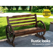 111 cm 2-Seat Fir-Wood Garden Bench with Wagon-Wheel Arms