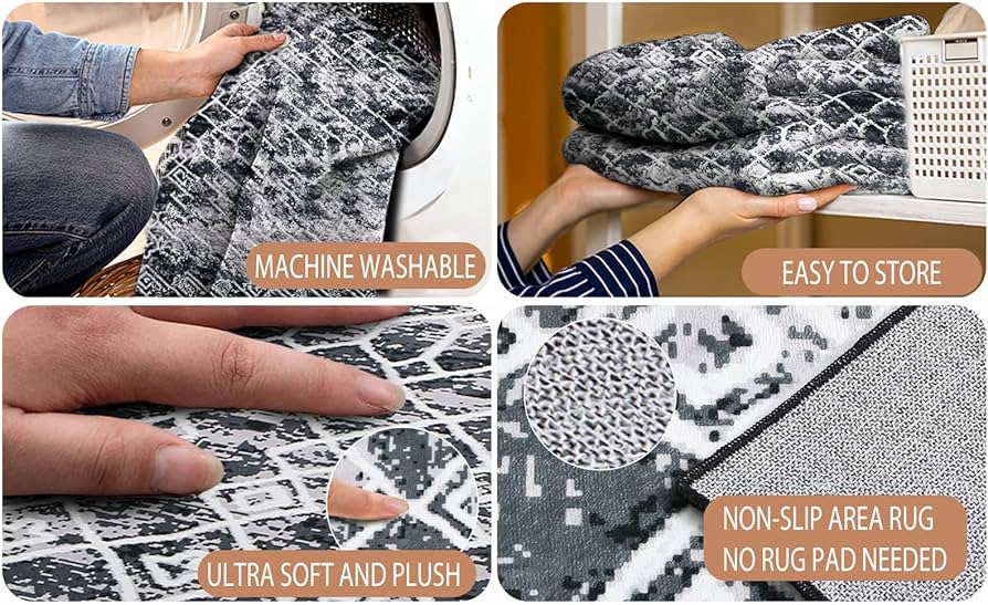 Black & Grey Soft Non-Slip Area Rug