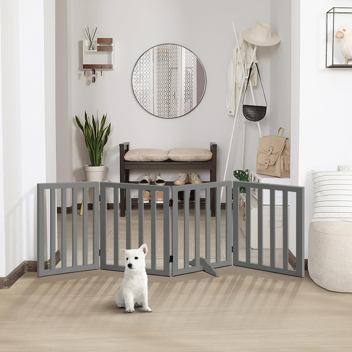 Freestanding Foldable MDF Pet Gate – 3 Sizes, White or Grey