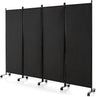 Giantex 4-Panel Folding Room Divider, 1.73m Rolling Privacy Screen with Lockable Wheels, Portable Wall Divider and Separator, Freestanding Privacy Protection for Living Room, Bedroom, Office (Black)