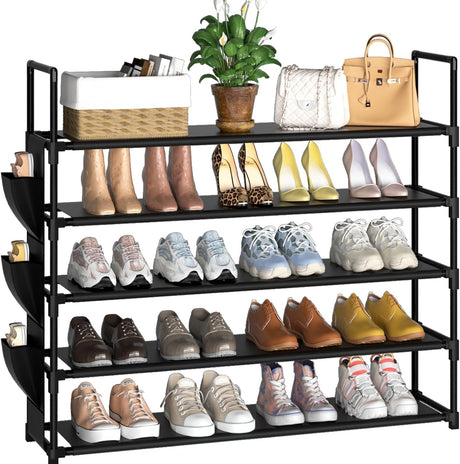 Shoe Rack 5 Tier Shoe Organizer Shoe Storage 20-25 Pairs Shoe Rack for Closet Shoe Rack Organizer Entryway Shoe Holder Space Saving Shoe Shelf Shoe Stand Large Tall Shoe Tower Bedroom Garage Door