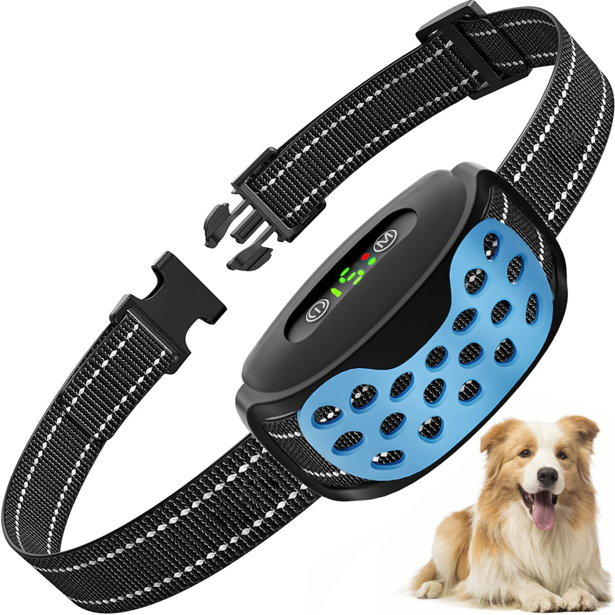 Dog Bark Collar Rechargeable No Shock Barking Collar, Waterproof Smart Beep Vibration Anti Barking Training Collar with 5 Adjustable Sensitivity for Small Medium Large Dogs