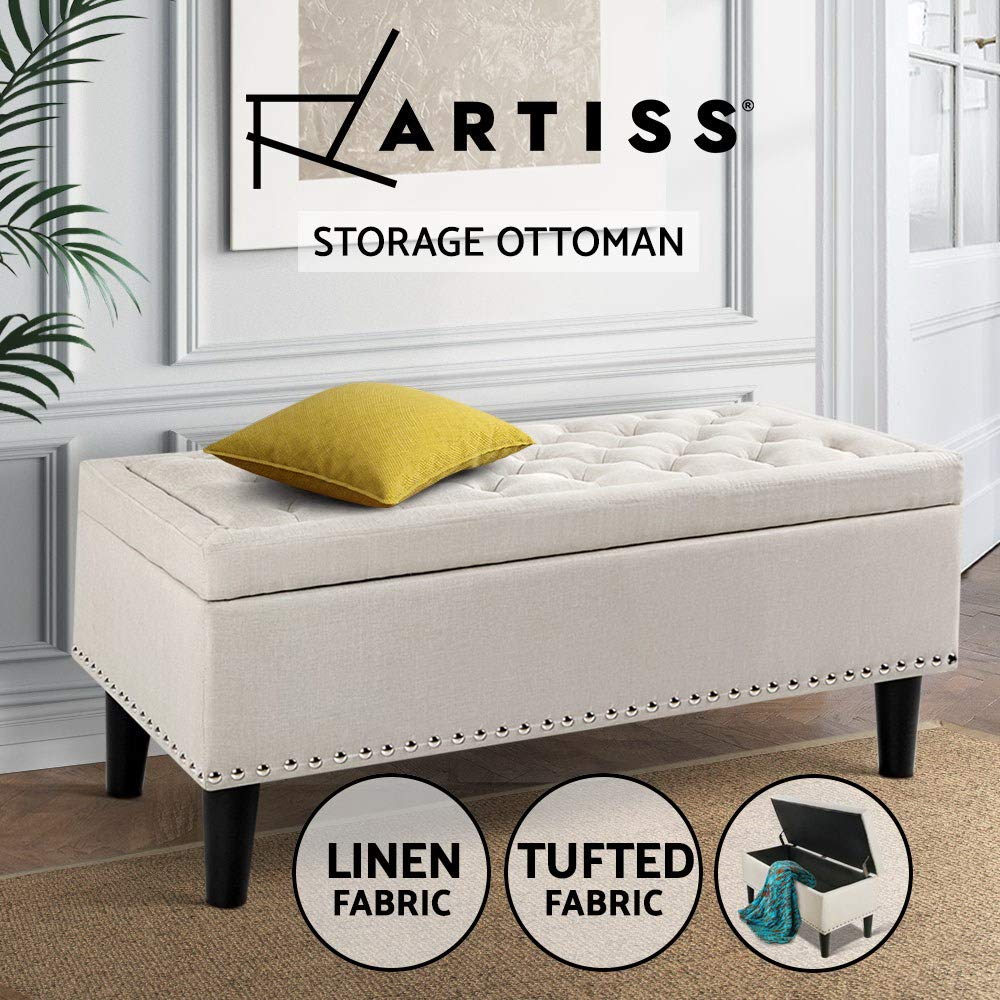 Taupe Tufted Storage Ottoman – 95.5 cm