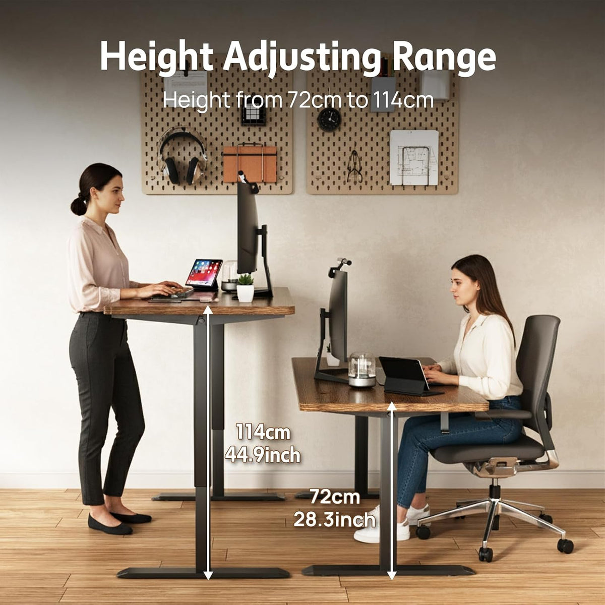 Electric Height-Adjustable Standing Desk – 120 × 60 cm, Brown Top