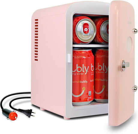 Koolatron Retro 4L 6 Can Portable Mini Fridge, Compact Car Refrigerator, Skincare Cosmetic Beauty Makeup Personal Cooler 12V and AC Cords Desktop Accessory for Bedroom Home Office Travel (Black)