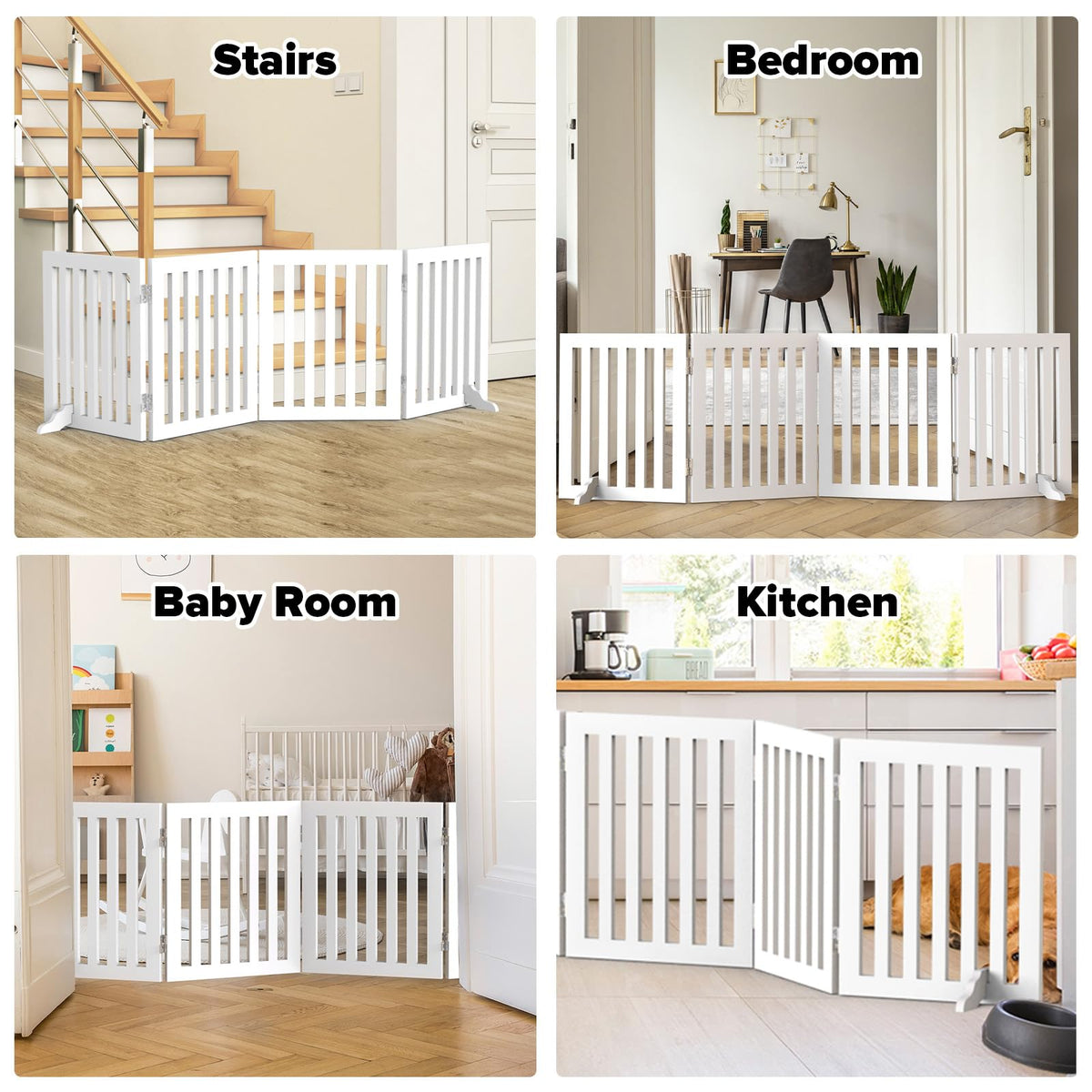 Freestanding Foldable Wooden Pet Gate – 203 × 61 cm