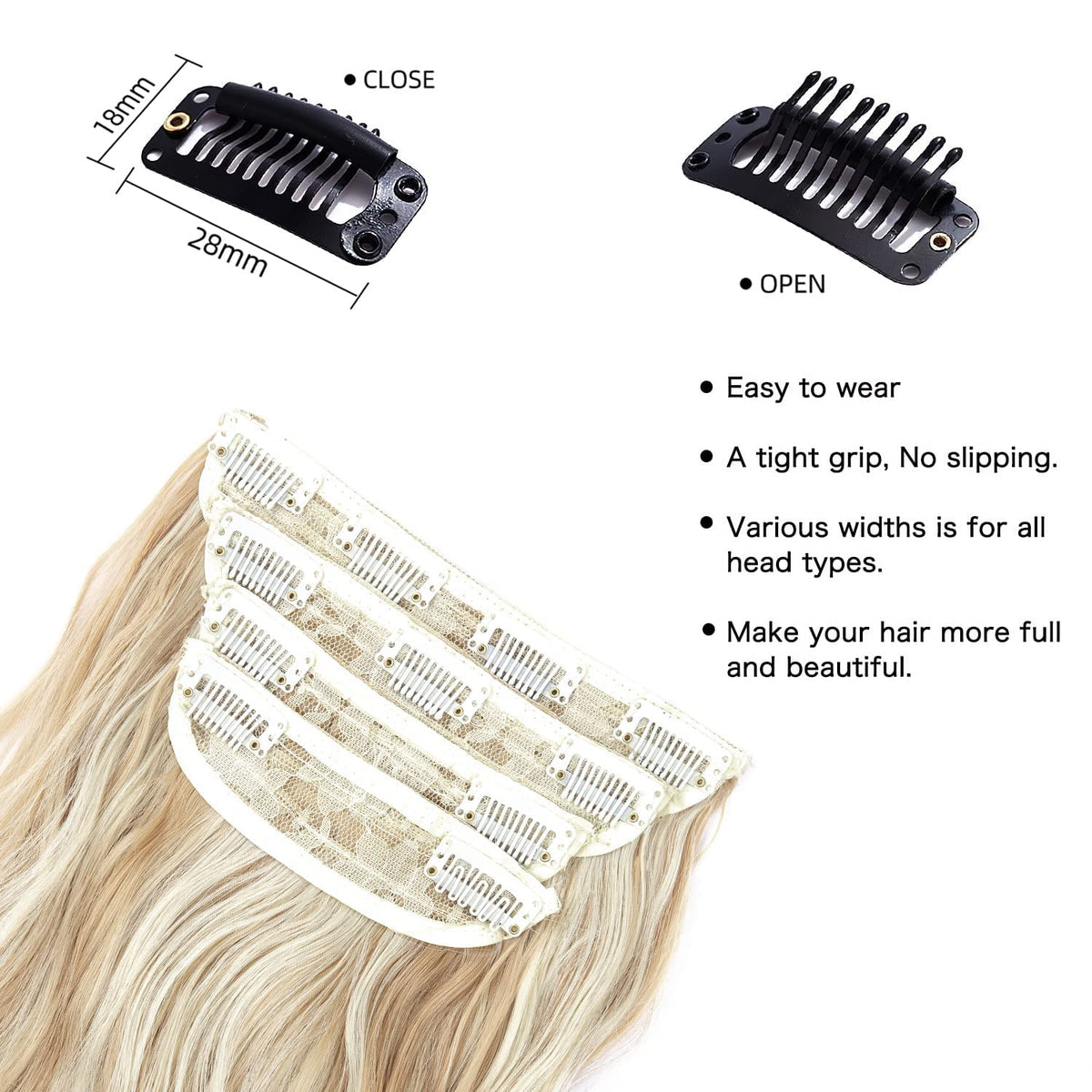 20-Inch Wavy Clip-In Hair Extensions – 4-Piece Blonde Highlight Set