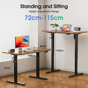 Electric Standing Desk, Height Adjustable Sit Stand Desk with Hooks for Home Office, Metal Frame Stand up Desk with Powerful Motor, Ergonomic Computer Desk for Home Office 120×60CM(Brown)