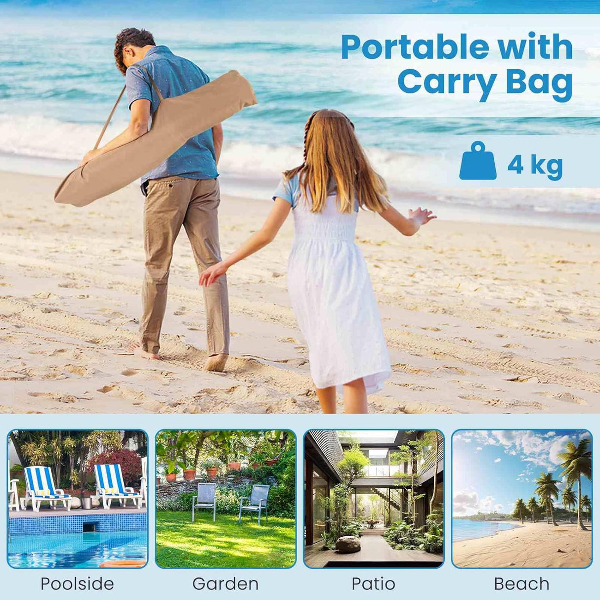 Costway 2M Thatched Tiki Umbrella w/Foldable Stand, Hawaiian Style Beach Umbrella w/Push Button Tilt, Carry Bag, Portable Sunshade Table Market Umbrella for Outdoor Tiki Bar Garden Patio Pool