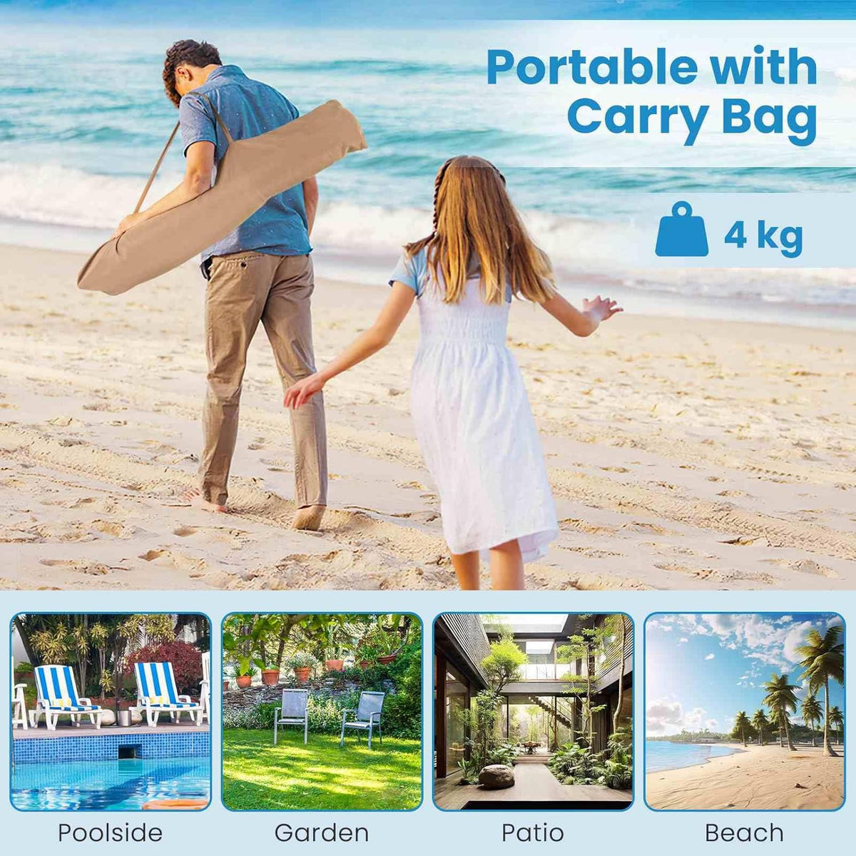 2 m Thatched Tiki Umbrella with Folding Stand & Carry Bag