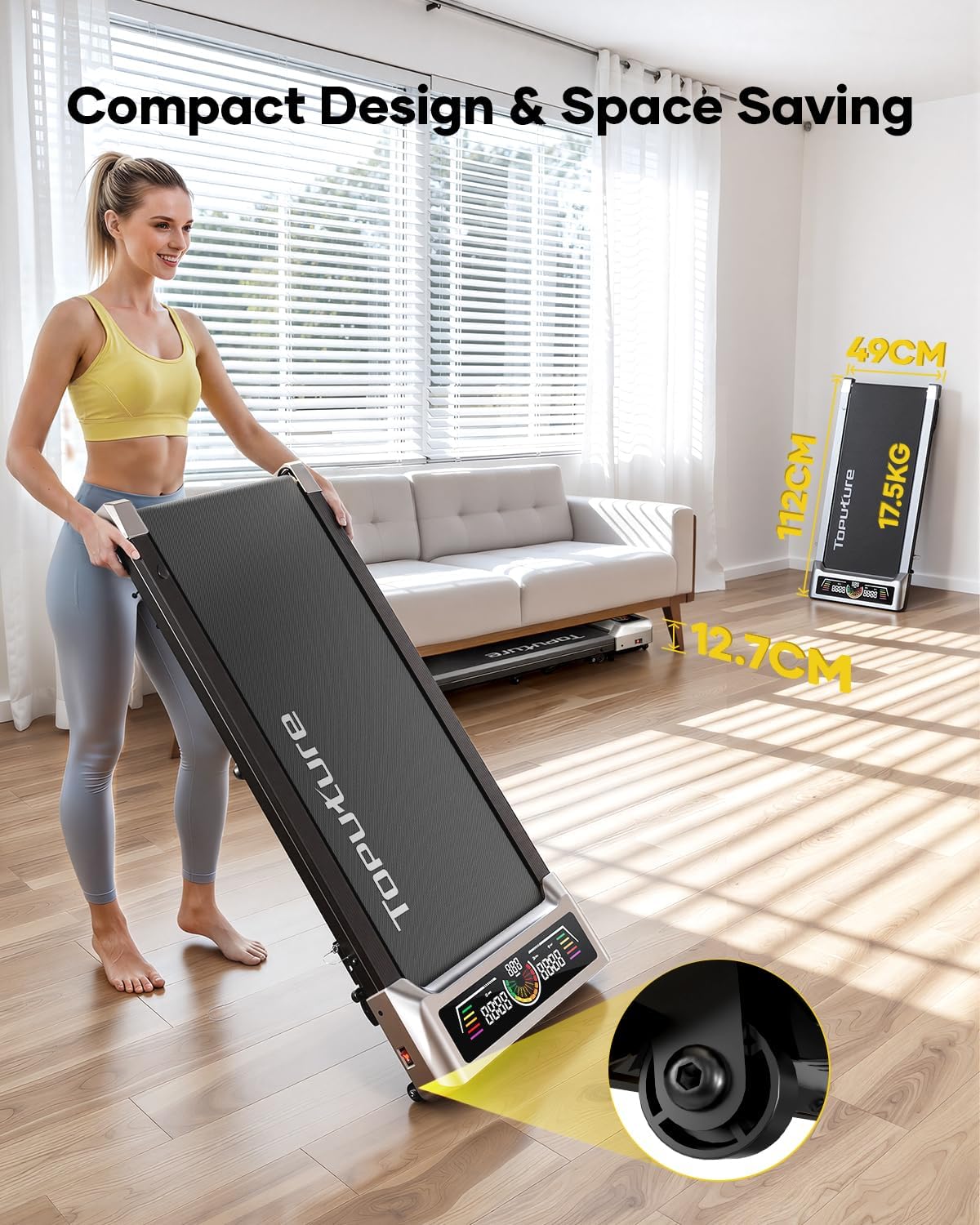 Walking Pad Treadmill with Incline 10%, 3.0 HP Brushless Motor Walking Pad Under Desk Treadmills for Home Office with App, Mute Control & LED Display