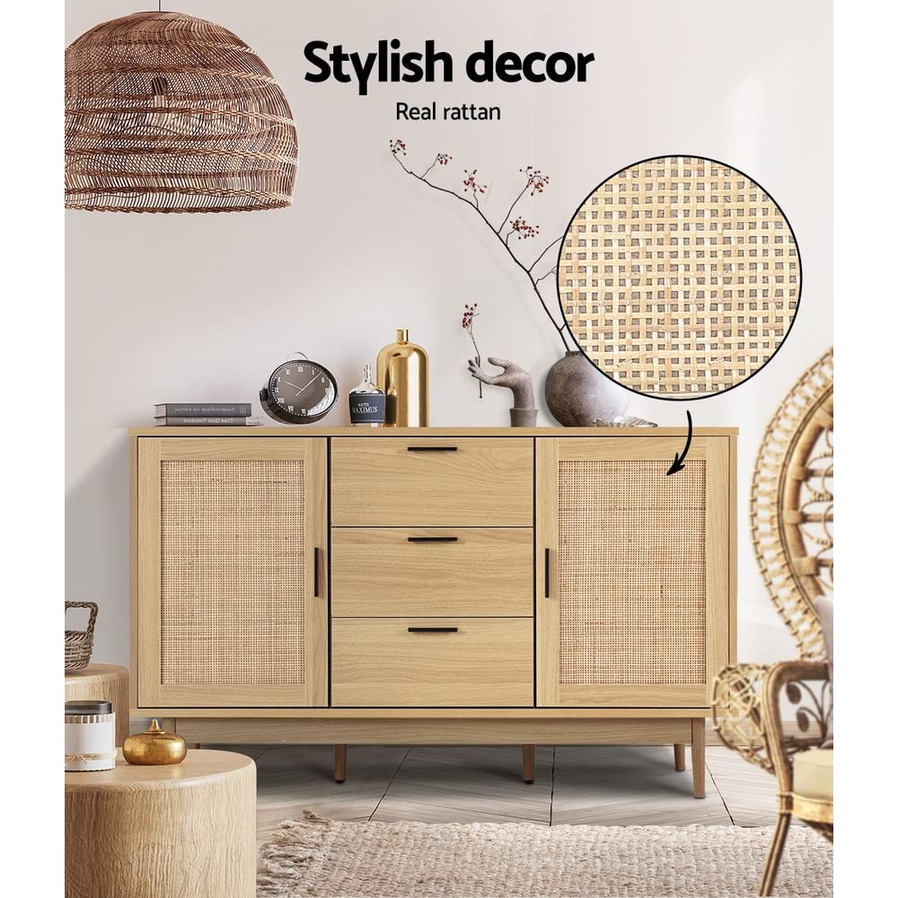 Rattan Sideboard with 3 Drawers & Adjustable Shelves