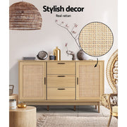Rattan Sideboard with 3 Drawers & Adjustable Shelves