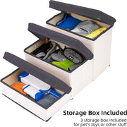 3-Step Foldable Pet Stairs with Storage Boxes