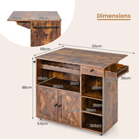 121 cm Rolling Kitchen Island with Drop Leaf, Wine Rack & Storage