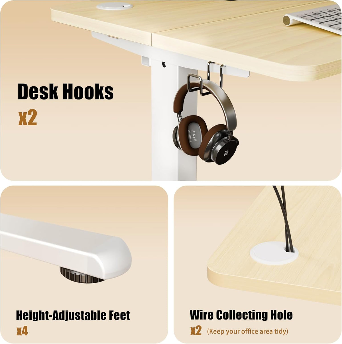 Electric Standing Desk 80x60cm (31"x23.6"), Height Adjustable Sit Stand Desk with Splice Board for Home Office, Computer Desk Memory Preset (White Frame + Golden Oak Desktop)
