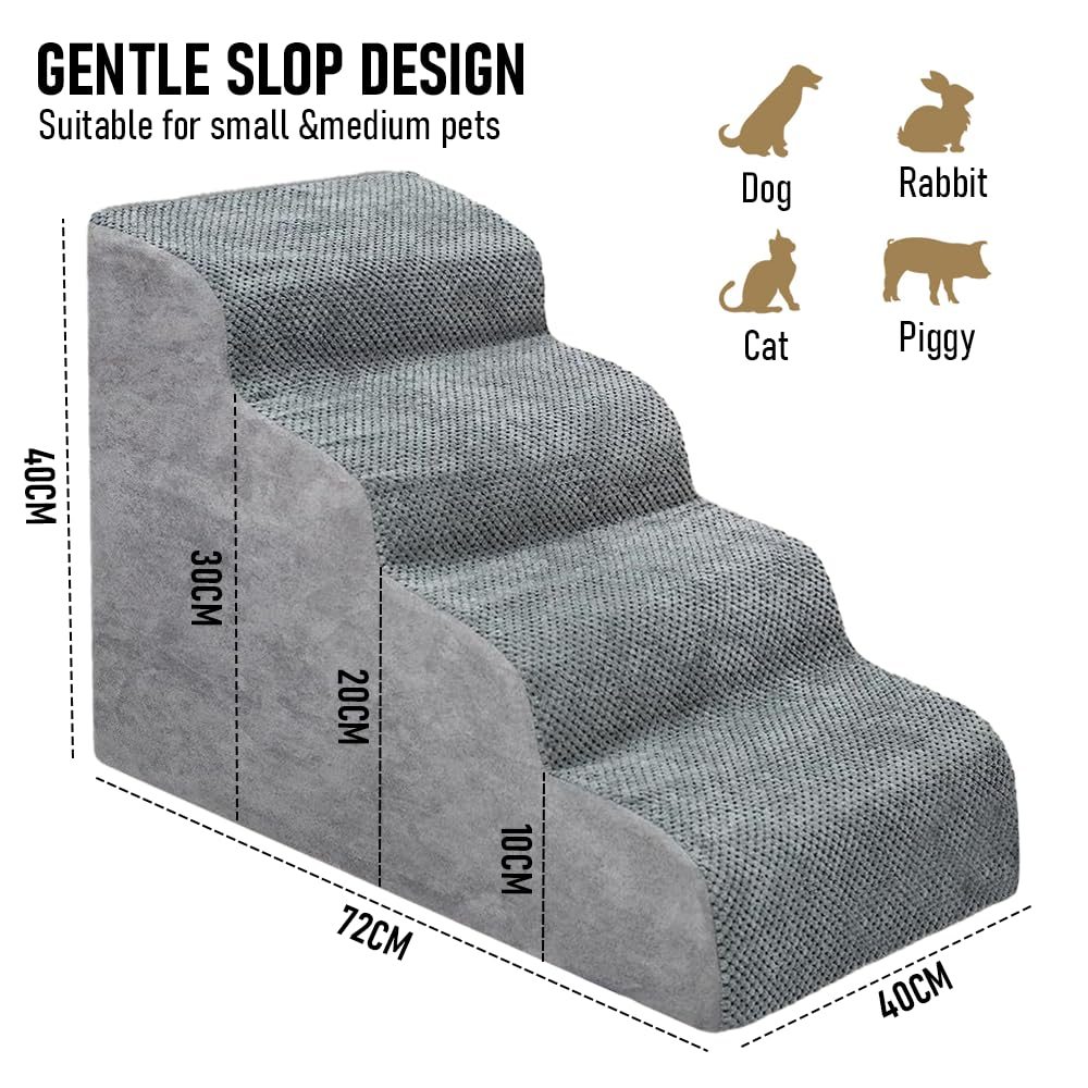 4-Step High-Density Foam Pet Stairs with Washable Cover