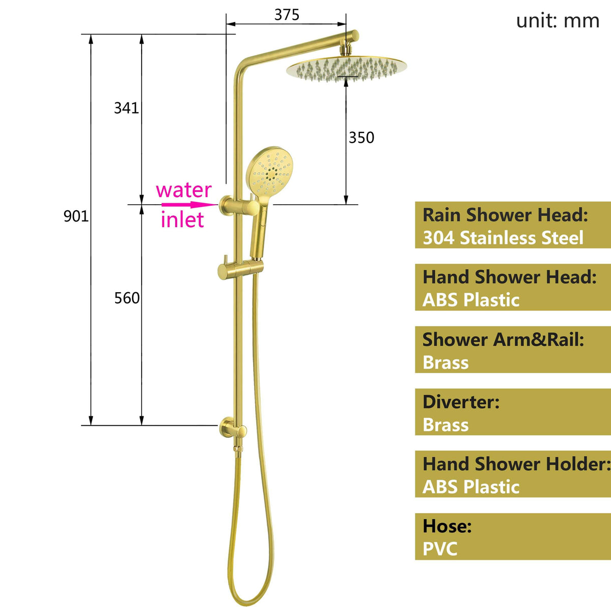 Round Brushed-Gold Twin Shower Rail Set