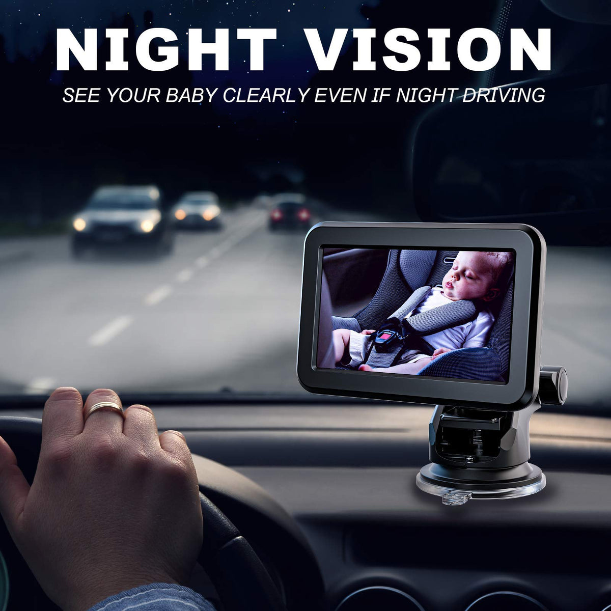 Baby Car Mirror, Back Seat Baby Car Camera with HD Night Vision Function Car Mirror Display, Reusable Sucker Bracket, Wide View, 12V Cigarette Lighter, Easily Observe the Baby’s Move