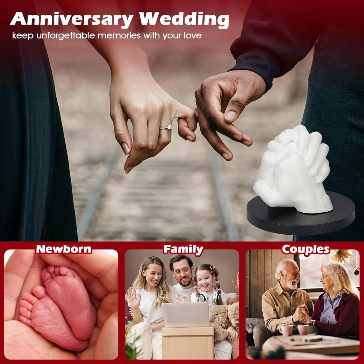 Holding Hand Casting 3D Kit for Couples with Base & Paints, DIY Plaster Statue Cast, Hand Mold Kit Couples Activities - Father's Day, Women for Wedding, Anniversary, Valentines