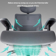 Office Chair, Breathable Mesh Desk Chair with Adjustable Lumbar Support and Headrest, High Back Computer Chair with Flip-up Armrests, Thick Cushion for Home, Office (Grey)