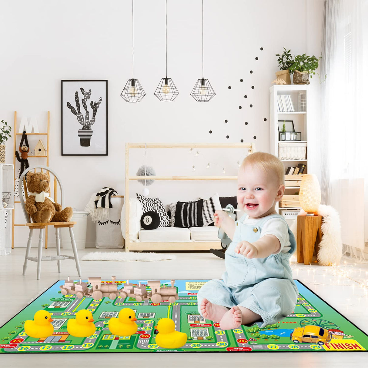 Play Mat Kids Rug Carpet Playmat Extra Large Learn Have Fun Safe Road Traffic System Multi Color Study Activity Centerpiece Play Mat for Playing with Cars for Bedroom Playroom