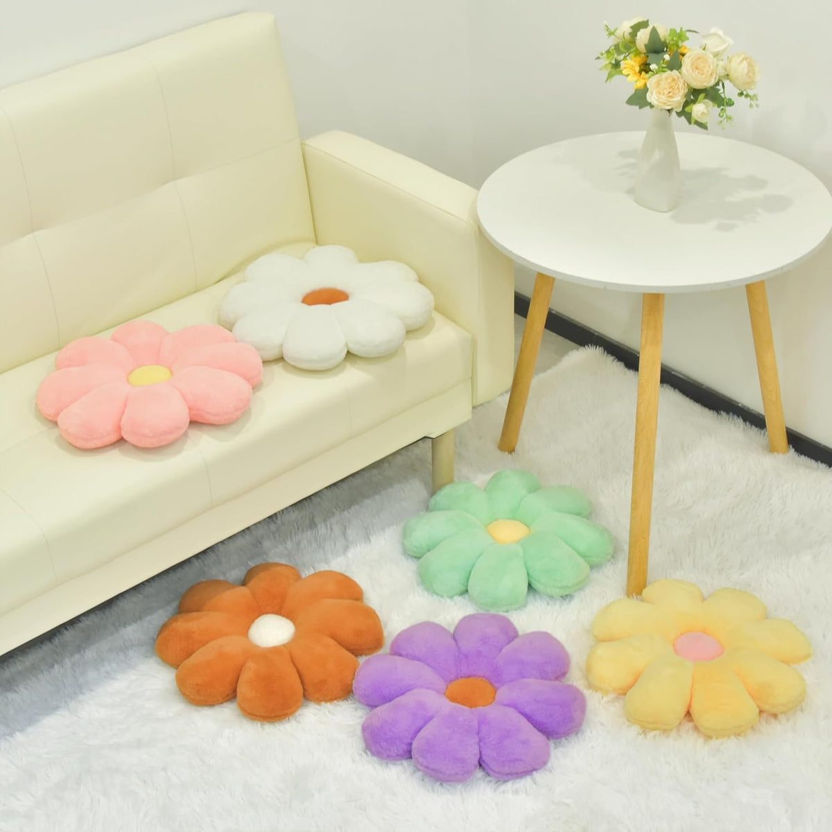 2 Pcs Flower Pillow Floor Cushion Decorative Throw Pillows Cute Aesthetic Pillows Cushions for Bedroom Preppy Room Bed Sofa Chair Decor (Pink & White)