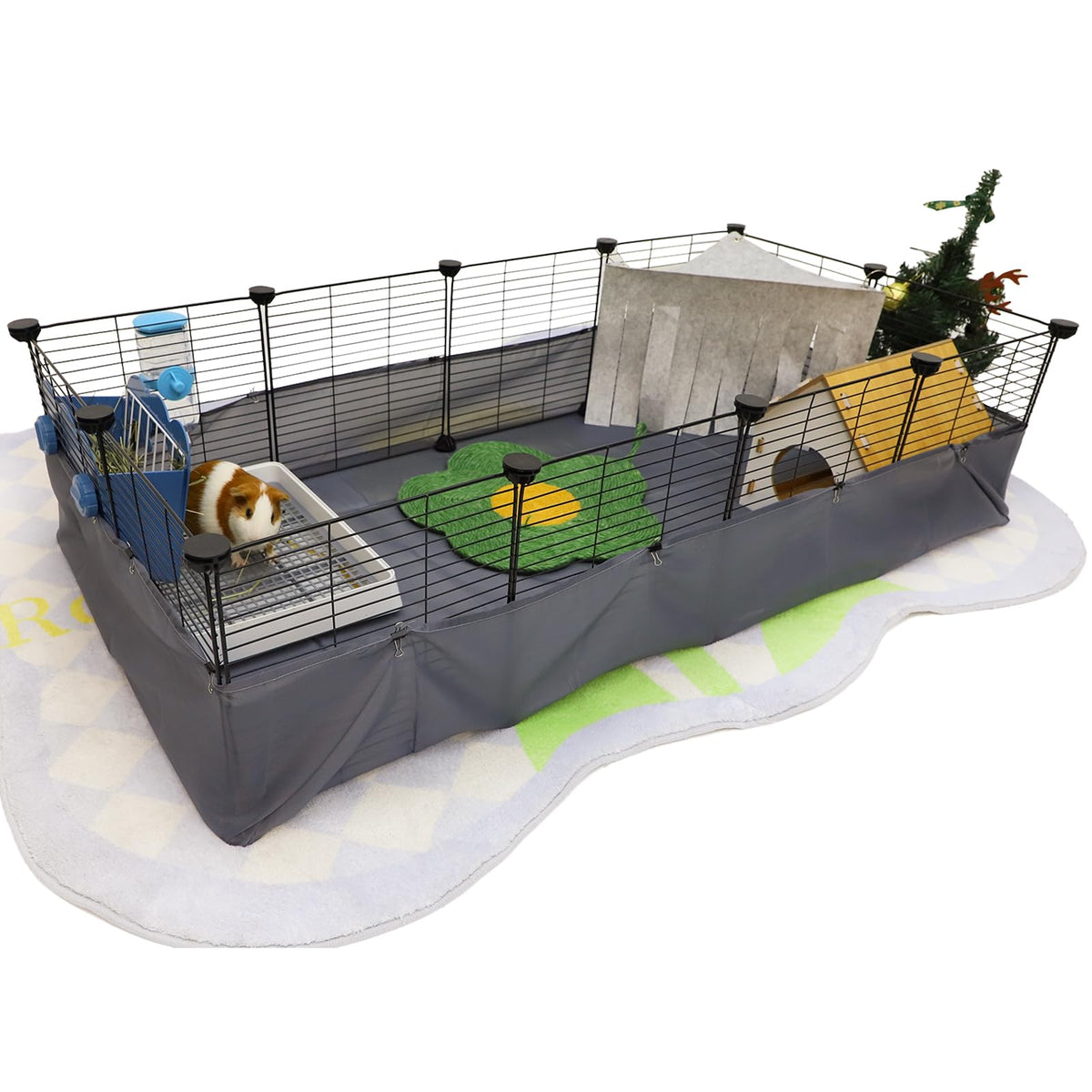 12-Panel C&C Guinea Pig Cage with Washable Liner – 122 × 61 cm