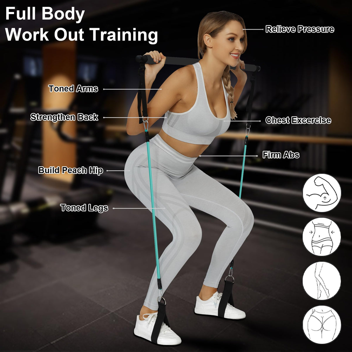Portable Pilates Bar Kit with 6 Resistance Bands