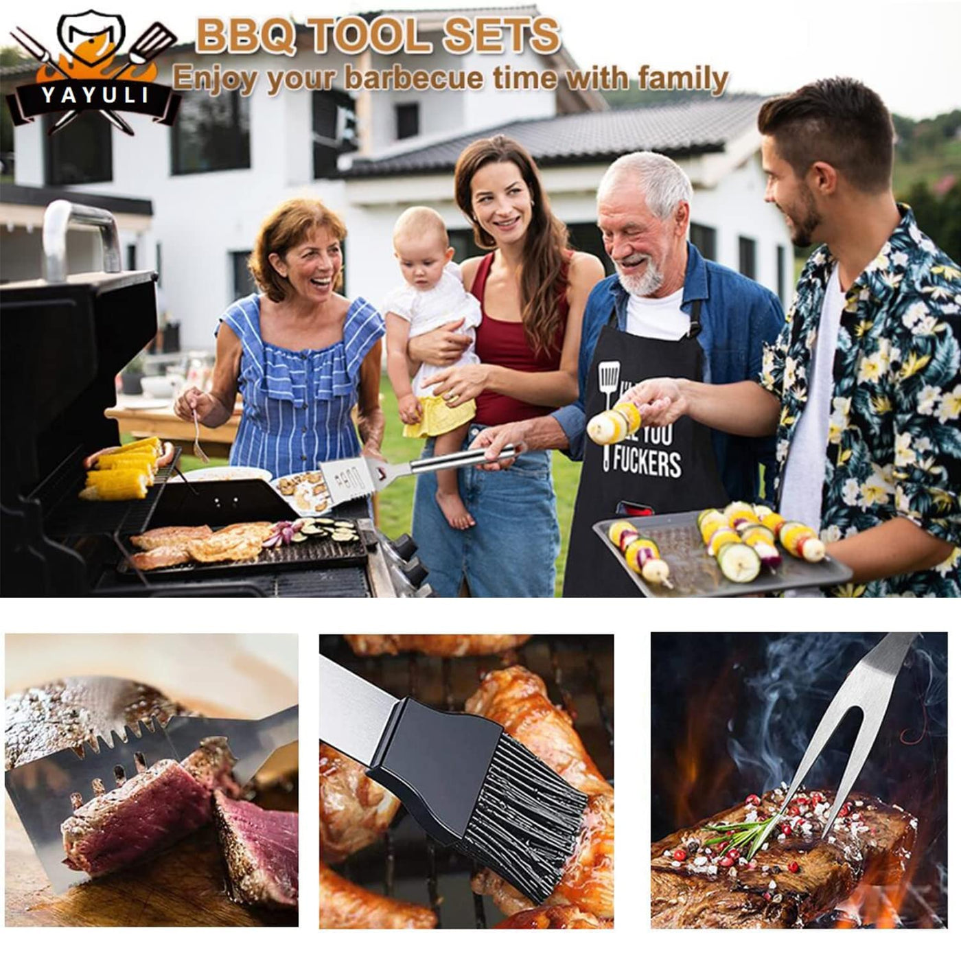 40 cm Stainless-Steel BBQ Tool Set with Apron