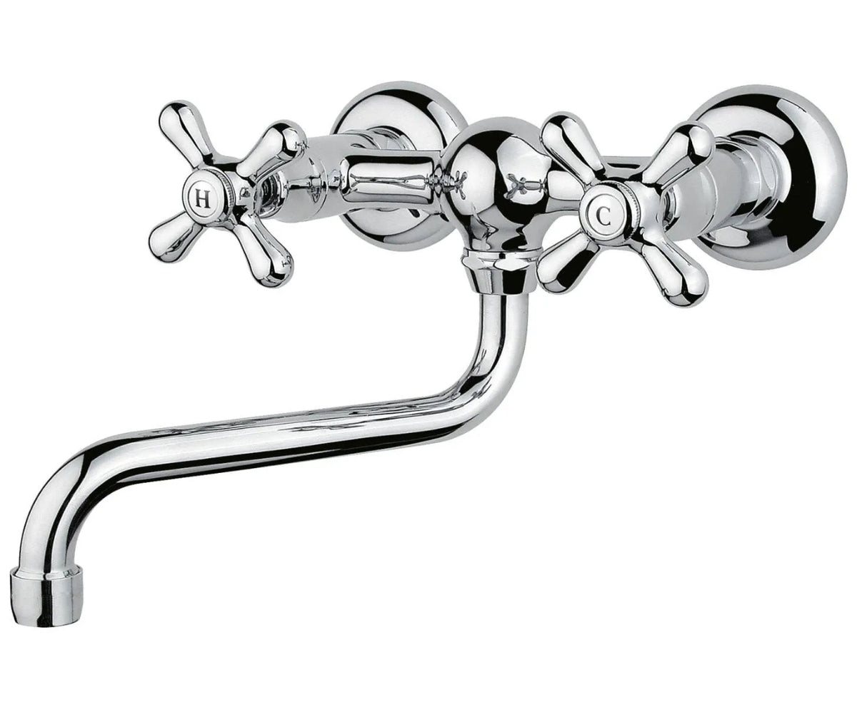 Chrome Wall-Mounted Brass Mixer Tap with Swivel Spout