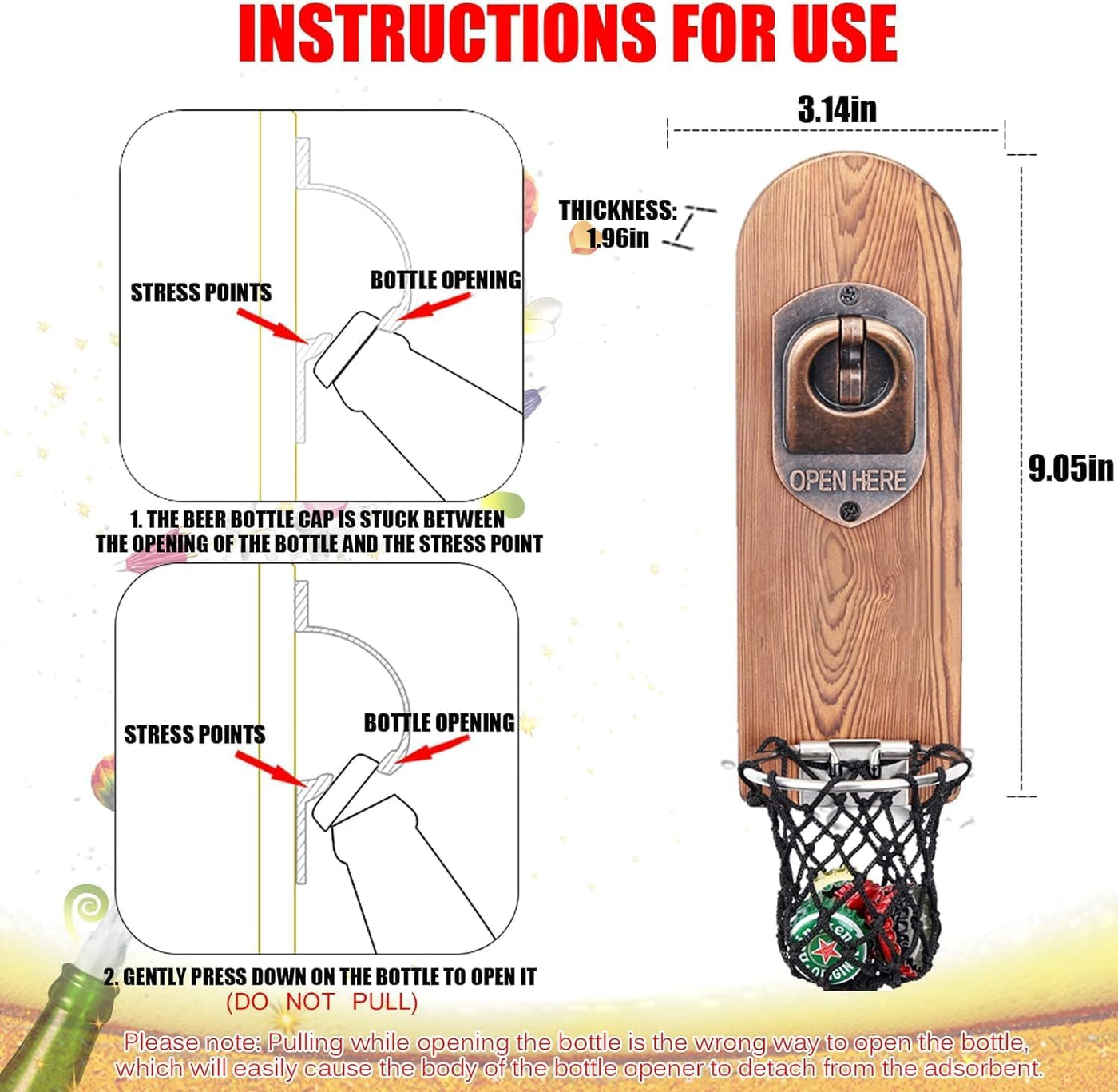 Magnetic Football Wall Bottle Opener with Cap Net