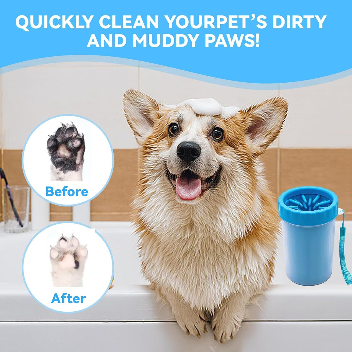 Silicone Dog Paw-Cleaning Cup with 3 Absorbent Towels
