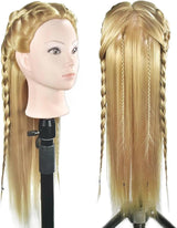 26-28'' Mannequin Head Synthetic Fiber Hair Styling Training Head Dolls for Cosmetology Manikin Maniquins Practice Head with Table Clamp Holder （27#）