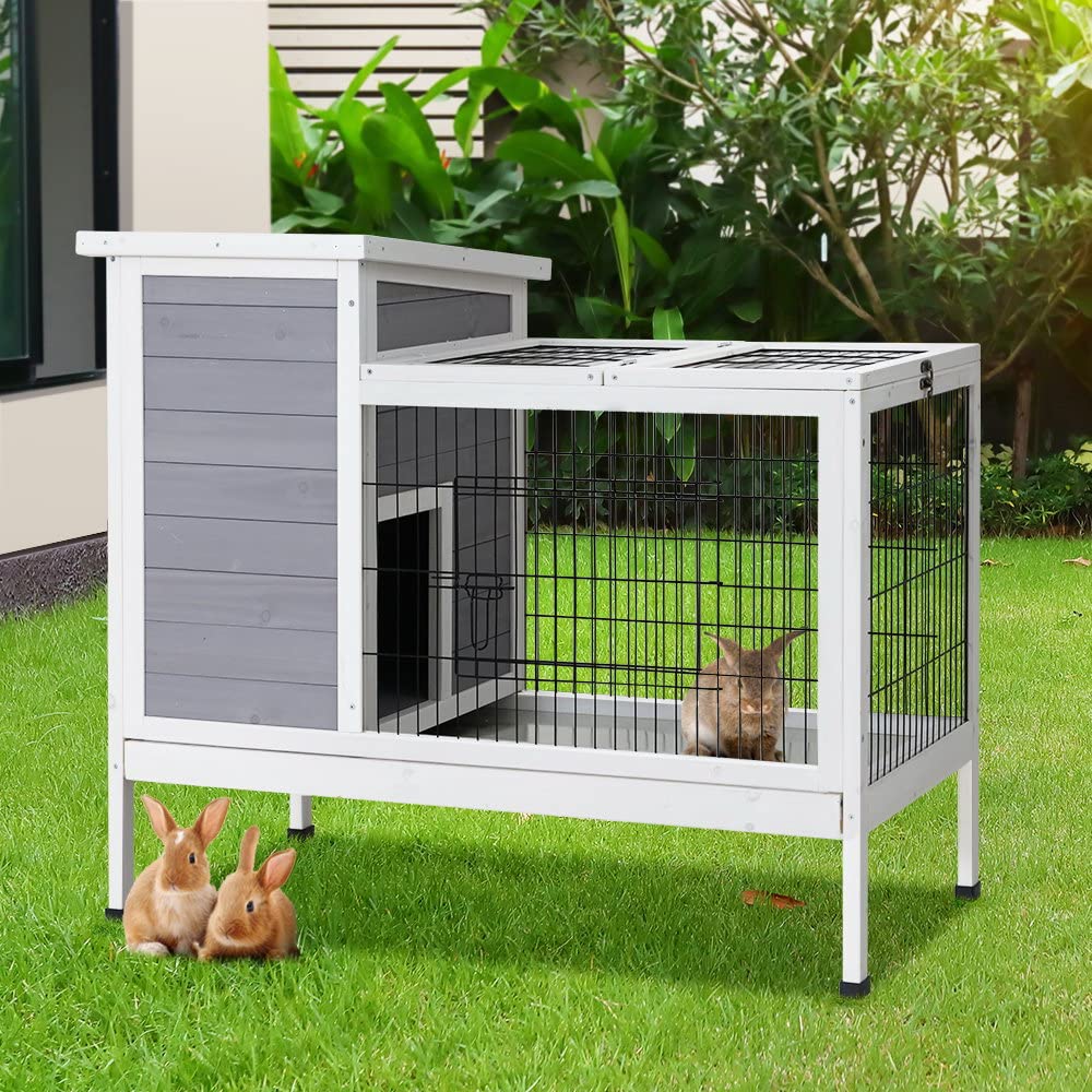 Compact Fir-Wood Small-Animal Hutch with Sliding Tray – 96 × 49 × 86 cm