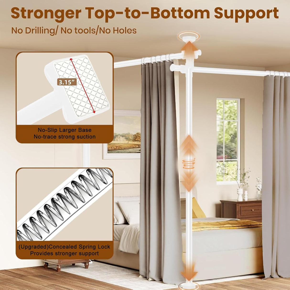 Room Divider Curtain Rod, No Drill Wall Divider for Room Separation122-305cm(H) /154-354cm(W) Adjustable Tension Rod, Heavy Duty Tension Curtain Rods for Bedroom, Living Room Or Studio