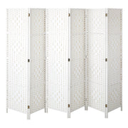 White 6-Panel Pine & Woven-Rattan Room Divider – 170cm