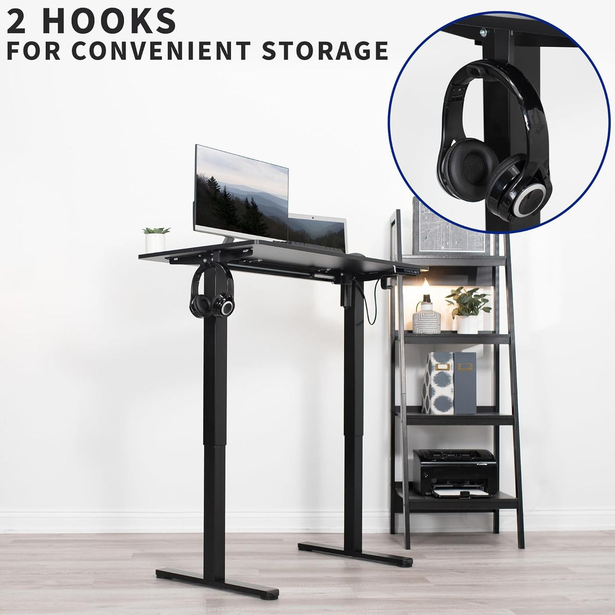 Electric Height Adjustable 102cm x 61cm Stand Up Desk, Complete Standing Workstation with Memory Controller, Black 2 Part Top, Black Frame