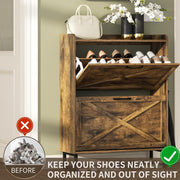 Rustic-Brown Shoe Cabinet with 2 Flip Drawers